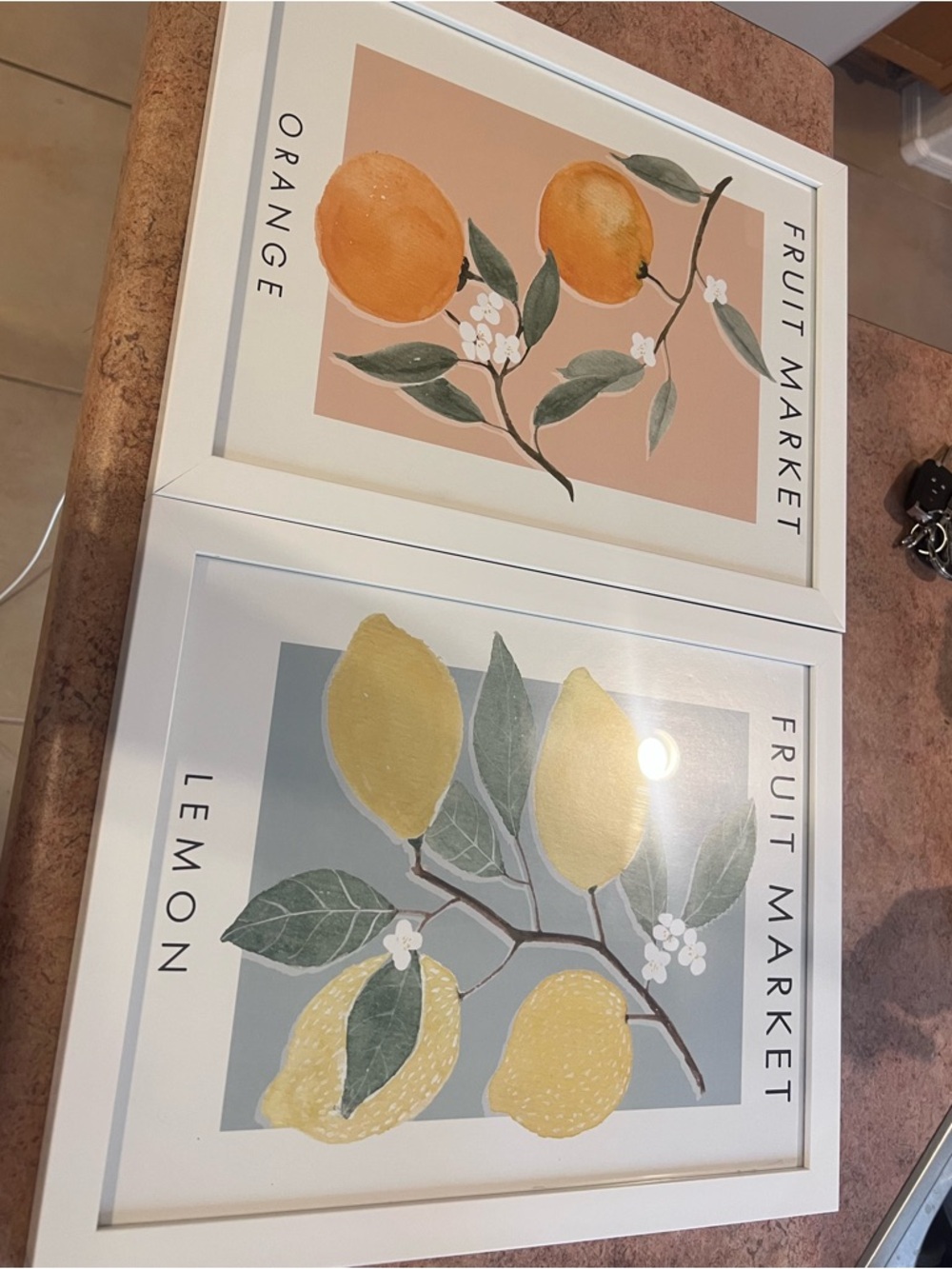 Set of 2 Framed Fruit Market Wall Art Prints – Lemon & Orange Kitchen Decor